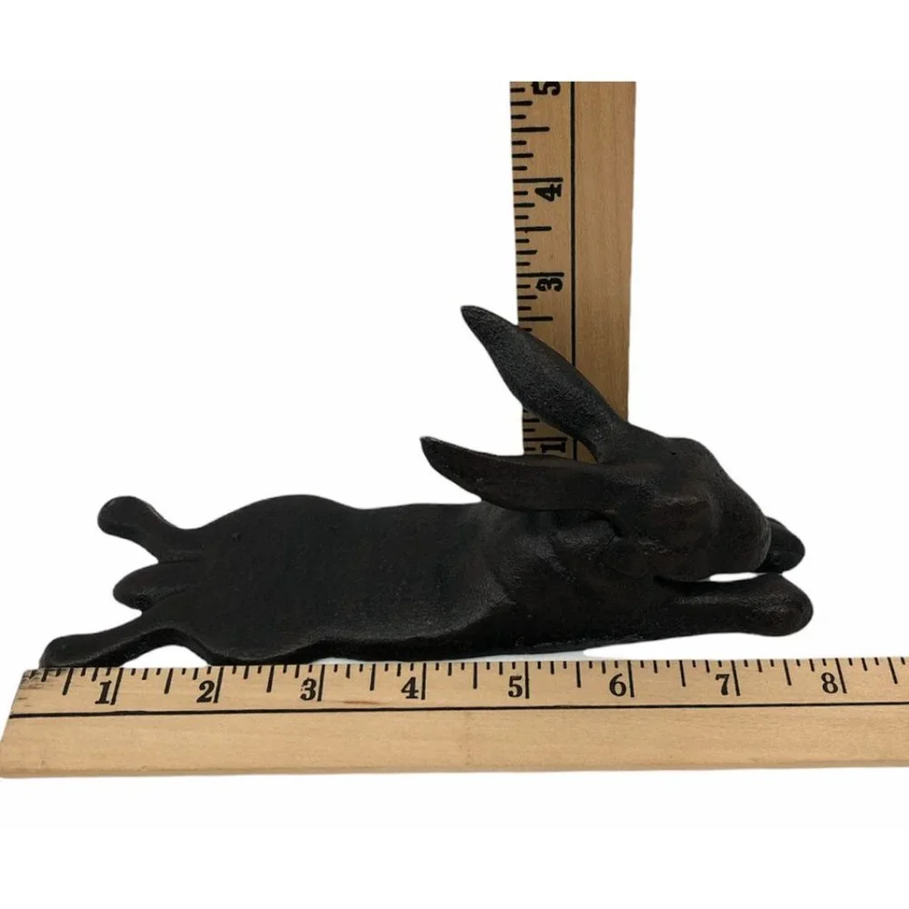 Antique Vintage Style Cast Iron Door Stop Rabbit Hare Wedge Rustic Black - Picture 3 of 11